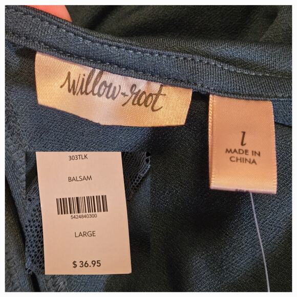 Willow Root Green v-neck lace trim size Large - Picture 5 of 5